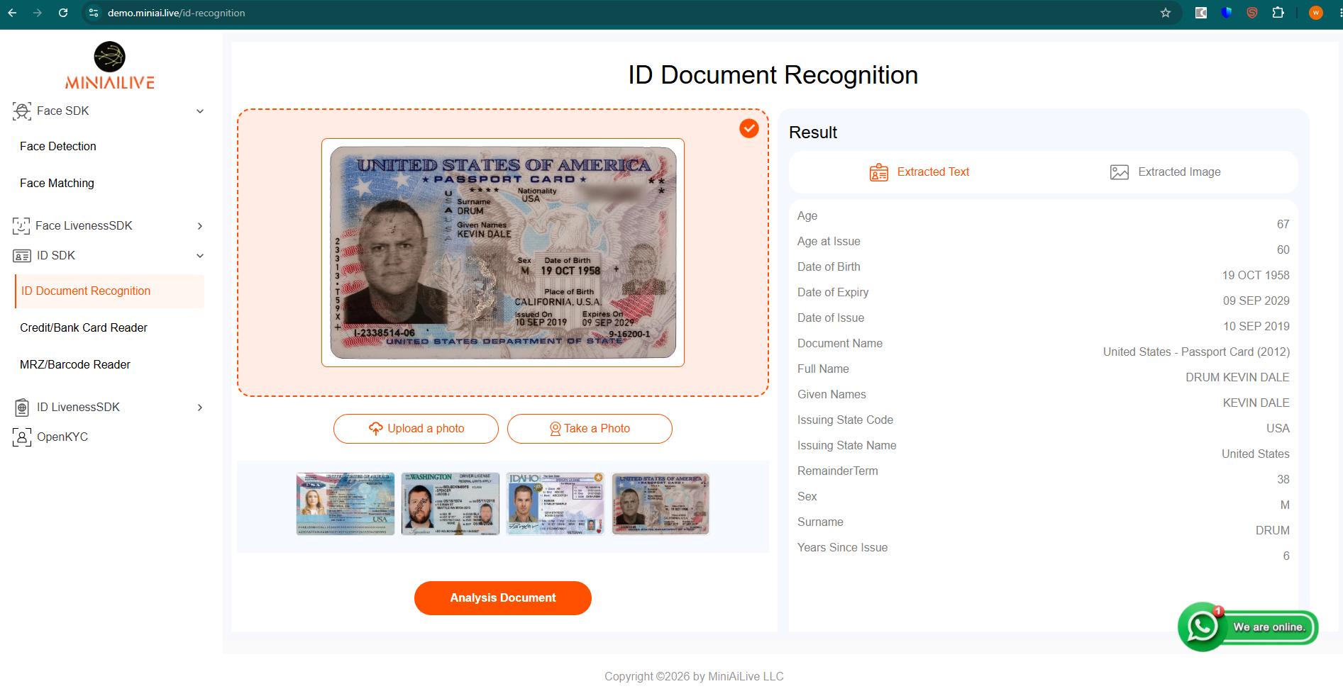 Web ID Scanner SDK Result